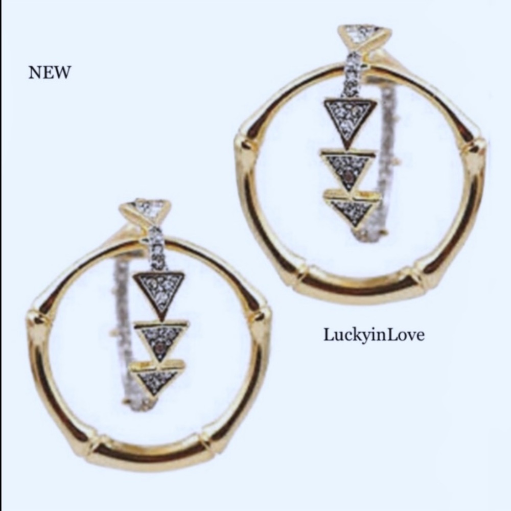 ALEXIS BITTAR • Gold & Silver Bamboo Crystal Double Hoop Orbiting Post Earrings - Picture 10 of 10